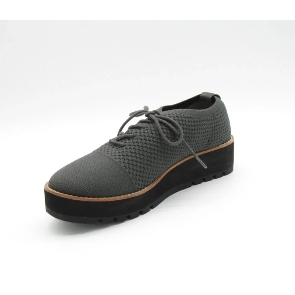 Eileen Fisher Eddy Gray Stretch Knit Platform Oxfords Womens Size 8.5